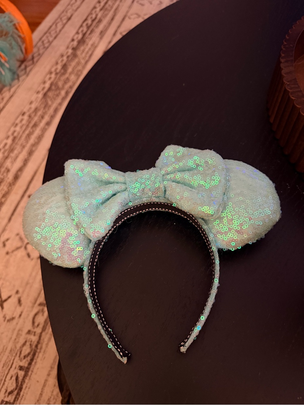 Sequin Bow Mouse Ear Headband - Mint Green